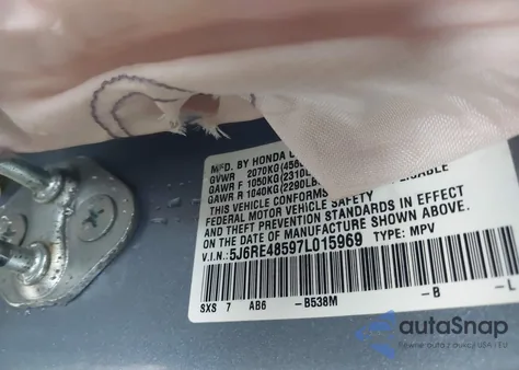 2007 Honda Cr-V Ex from USA, damaged, VIN 5J6RE48597L015969